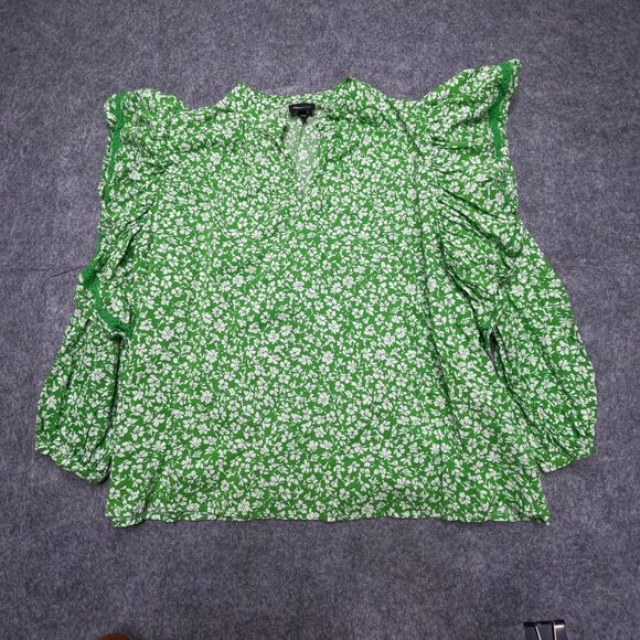 Who What Wear XXL Kelly Green & White Floral Blouse With Ruffle‎ Sleeves - Picture 1 of 9